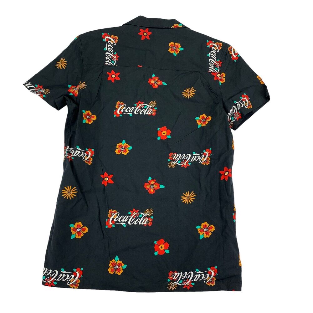 Hybrid Apparel Mens Coca Cola Floral Short Sleeve Button Down Shirt Black S - Picture 2 of 4